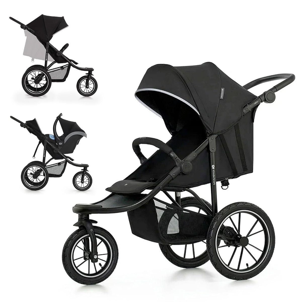 Kinderkraft Kinderwagen-Set, bis 5 kg, verstellbar, mit Liegeposition, Schwarz