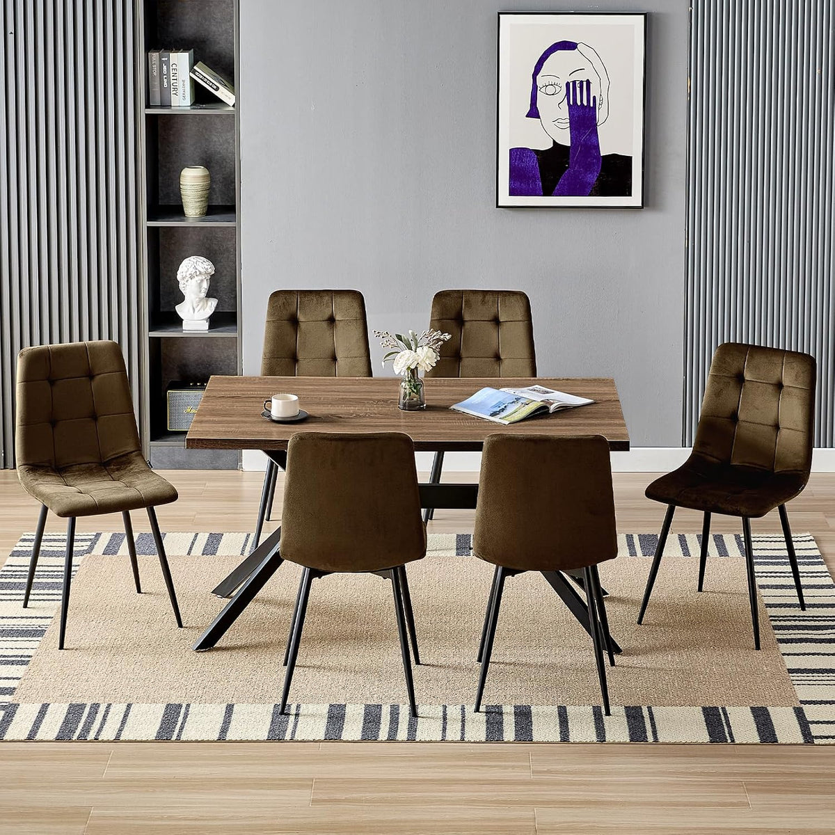Essgruppe, 140 × 80 × 76 cm, verstellbar, für das Wohnzimmer und die Küche, aus Metall, Braun/Schwarz, LEWE