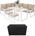 Gartenmöbel-Set, 582 L, wasserdicht, mit Stauraum, für den Garten, aus Aluminium und Polyrattan, Weiß/Beige/Schwarz, Monster Shop