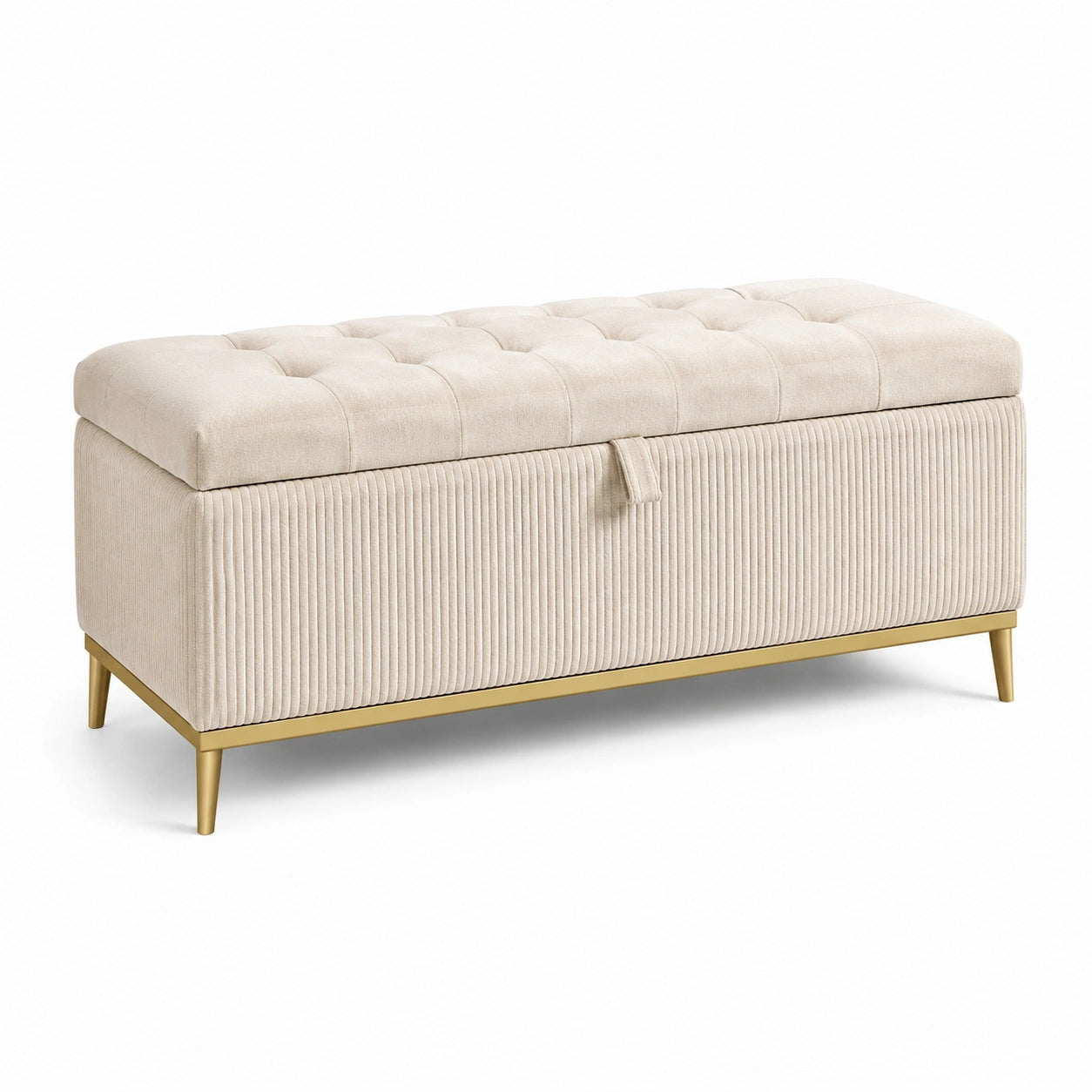 Polsterbank Beige Cord Metallbeine 100x40x45 cm