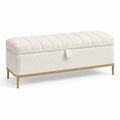 Aufbewahrungsbank Bouclé-Stoff Cremeweiß Goldmetallbeine 120x40x45 cm