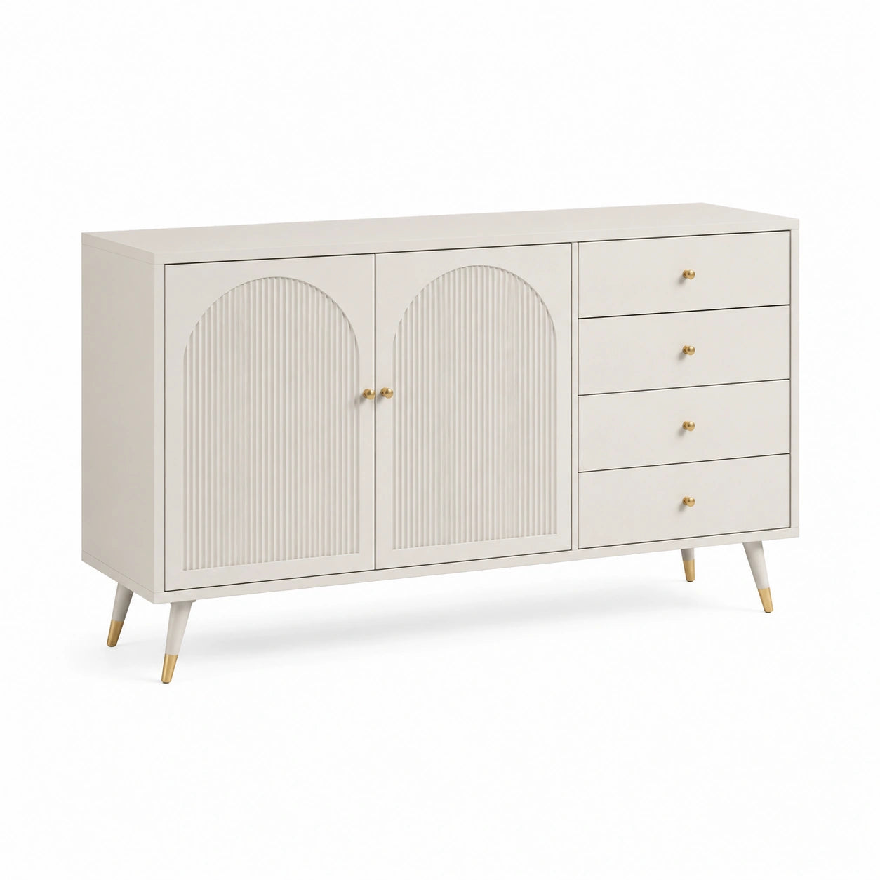 Weißes Sideboard aus MDF mit Metallakzenten 150cm x 40cm x 85cm