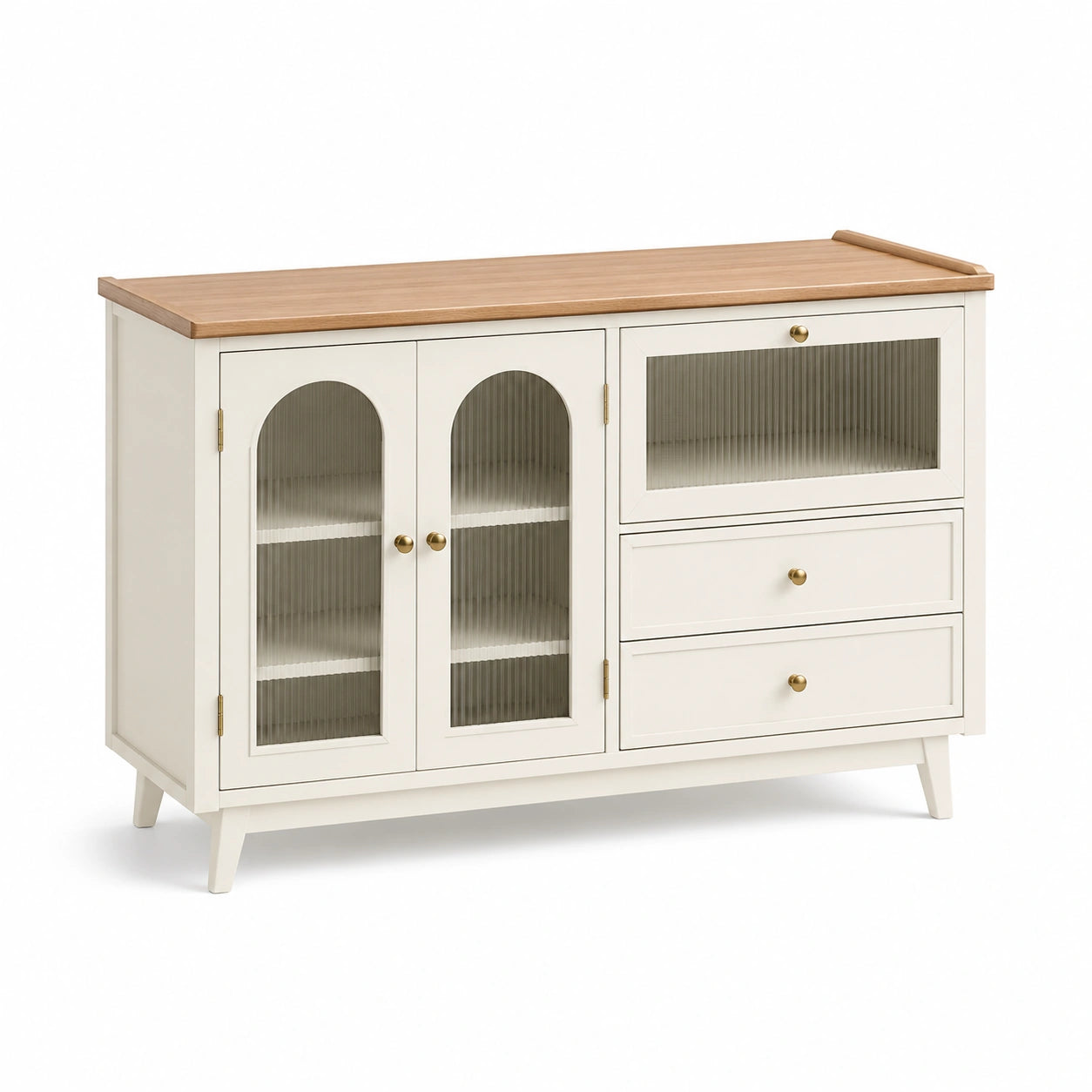 Sideboard Cremeweiß Eichenholz Riffelglas 120x80x40cm