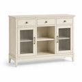 Weißes Holz-Sideboard mit geriffeltem Sicherheitsglas 150x40x90cm