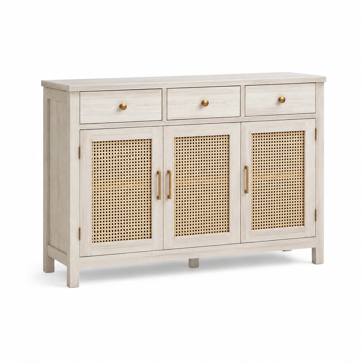 Sideboard aus Eichenholz mit Rattangeflecht Weiß 150x85x40 cm