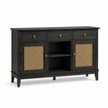 Sideboard aus Kiefernholz und Rattan mit 3 Schubladen und 2 Türen Schwarz 150x80x40 cm