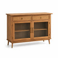Sideboard aus Eichenholz mit geriffeltem Glas und Rattan-Schubladen 90x120x40 cm