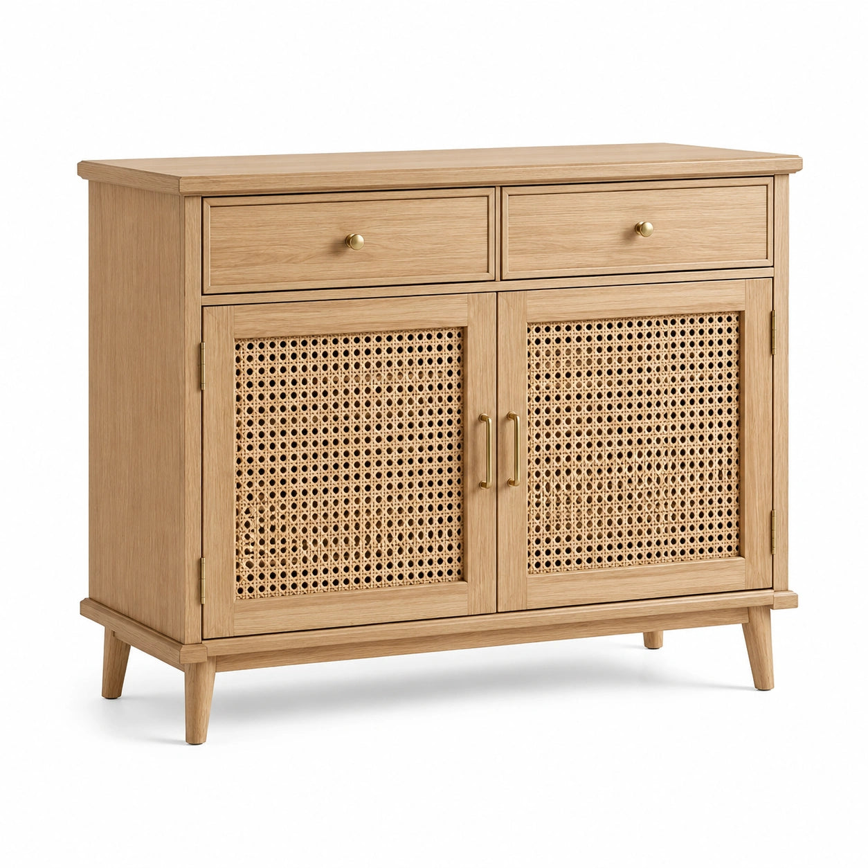 Sideboard aus Eiche und Rattan mit 2 Schubladen