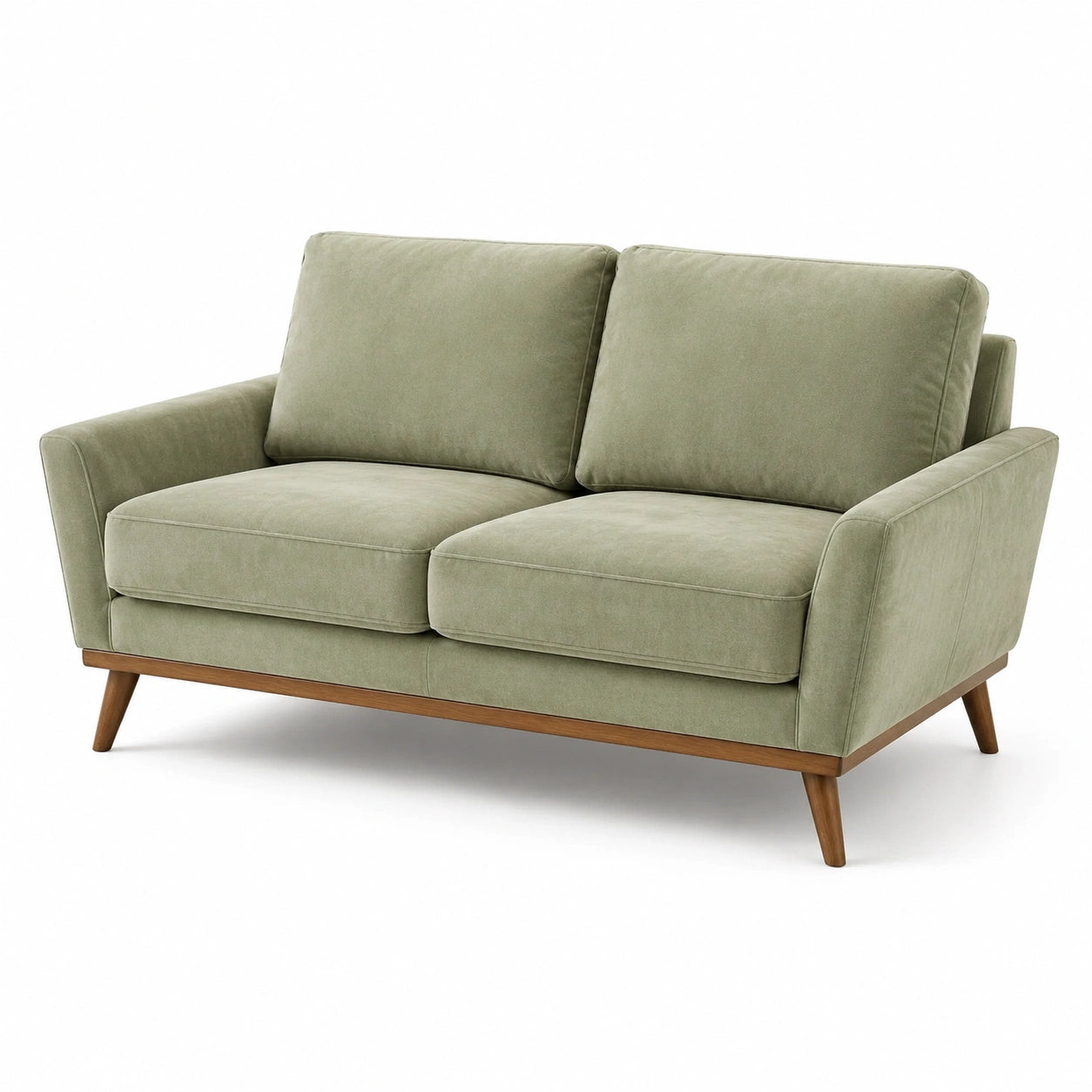 2-Sitzer Sofa aus Baumwollsamt Grün mit Holzbeinen