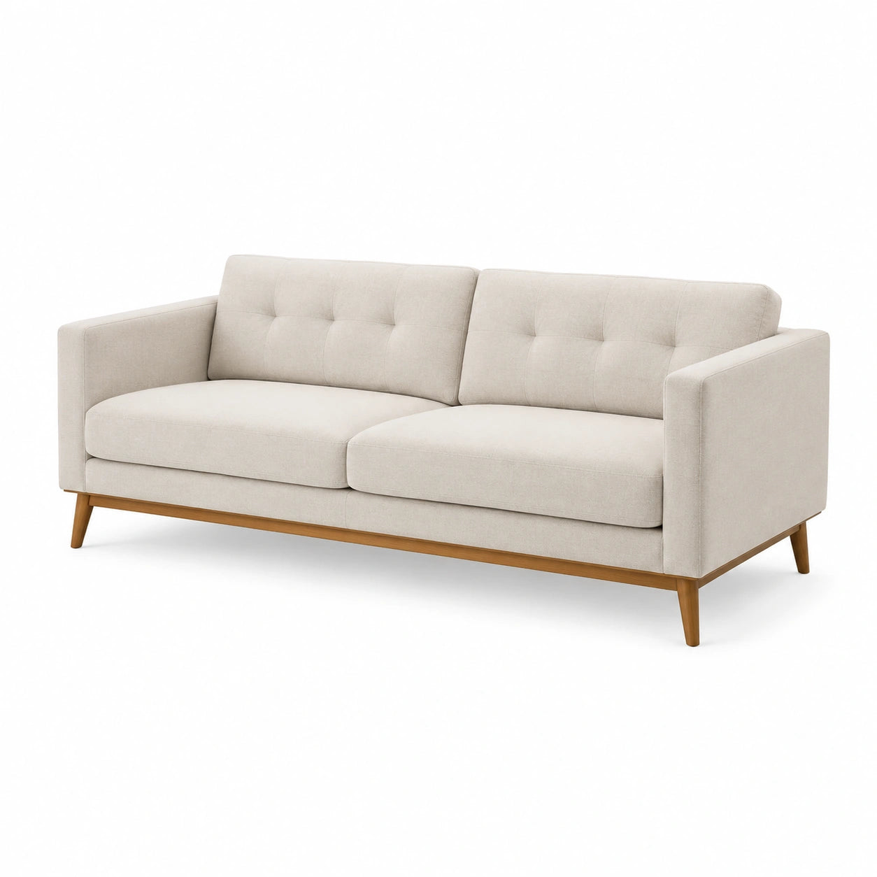 3-Sitzer Sofa aus Polyester und Holz Beige 200x90x85cm