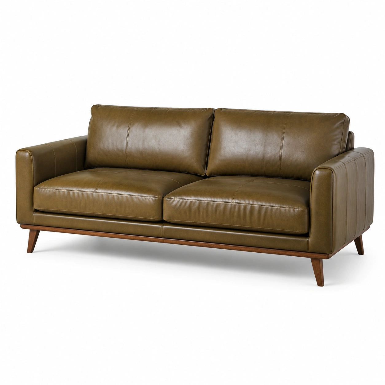 2-Sitzer Sofa Ledersofa Olivgrün Holz