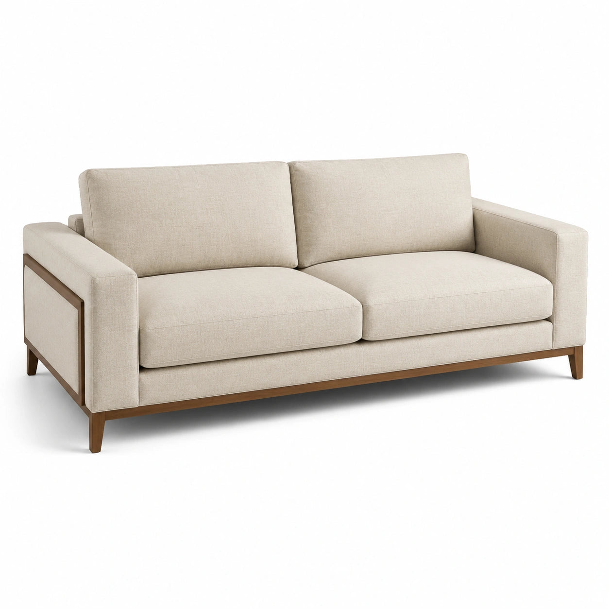 Zweisitzer-Sofa aus Holz und Polyestergewebe Beige 200x90x85 cm