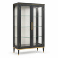 Schwarze MDF-Vitrine mit Sicherheitsglas und Goldakzenten, 180 cm hoch