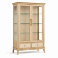 Holzvitrine mit gehärtetem Glas und Schubladen in Natur Beige
