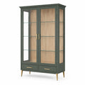 Vitrine aus Kiefernholz mit gehärtetem Glas und Metallbeinen, Grün