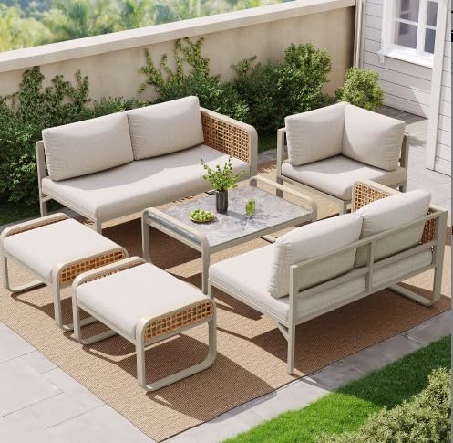 Gartenmöbel-Set, verstellbar, aus Polyrattan, für den Garten, Beige, DRIXNO
