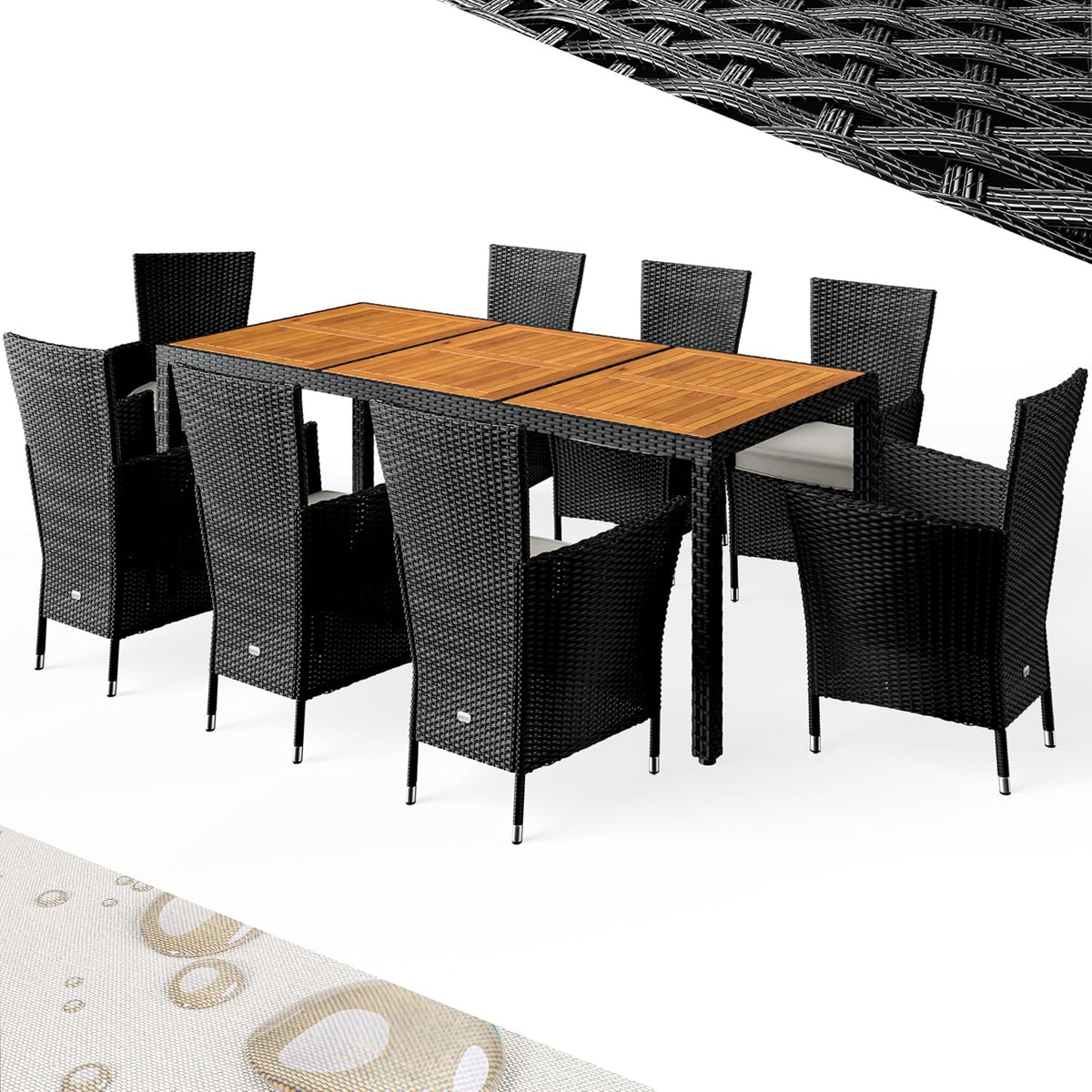 Gartenmöbel-Set, 190 × 90 cm, wasserabweisend, verstellbar, aus Polyrattan, für den Garten und die Terrasse, Schwarz/Braun, Casaria