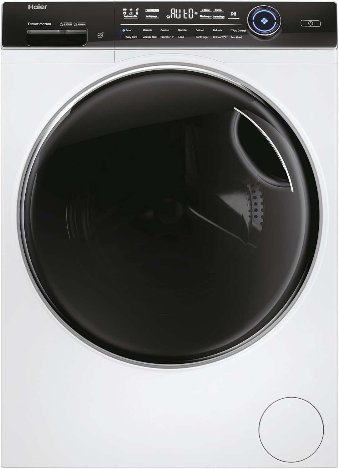 Haier A-25 Waschmaschine, 85 × 60 × 53 cm, 8 kg, Weiß/Schwarz