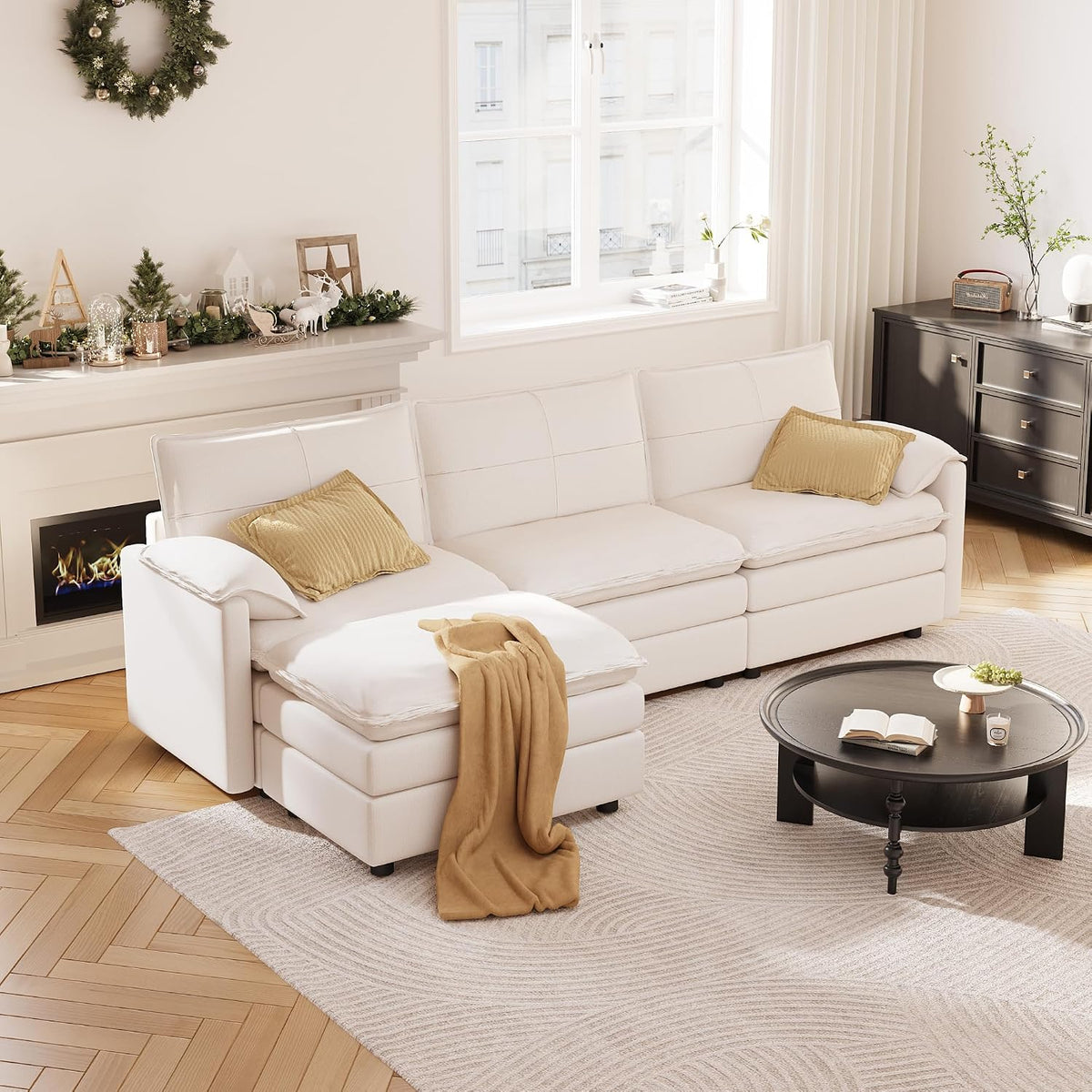 Sofa, mit Stauraum, klappbar, mit Fernbedienung, für das Wohnzimmer, Weiß, FLEXISPOT