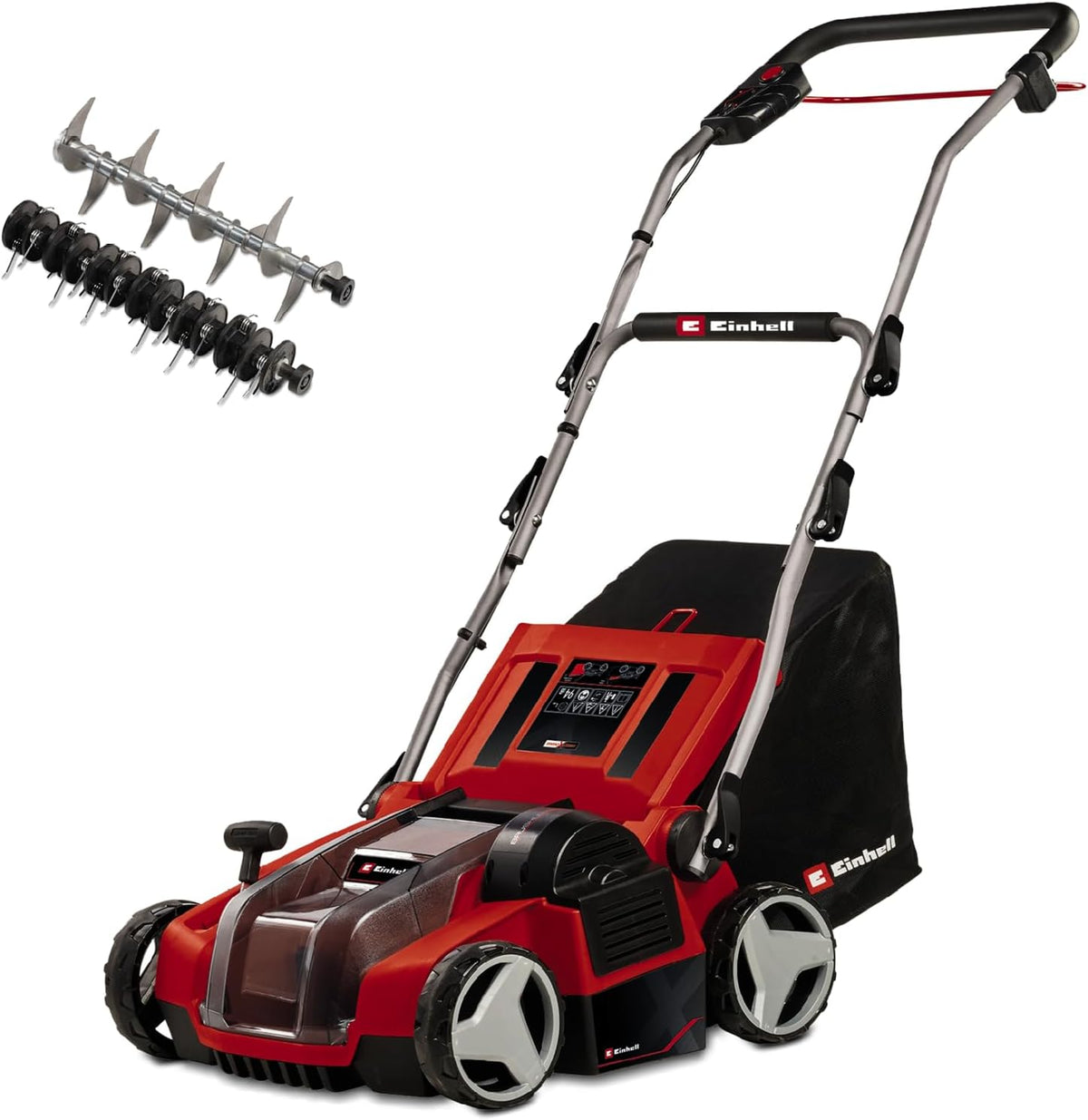 Einhell Vertikutierer, 28 L, 36 V, 35 cm, verstellbar, ohne Akku, bürstenlos, Rot/Schwarz/Silber