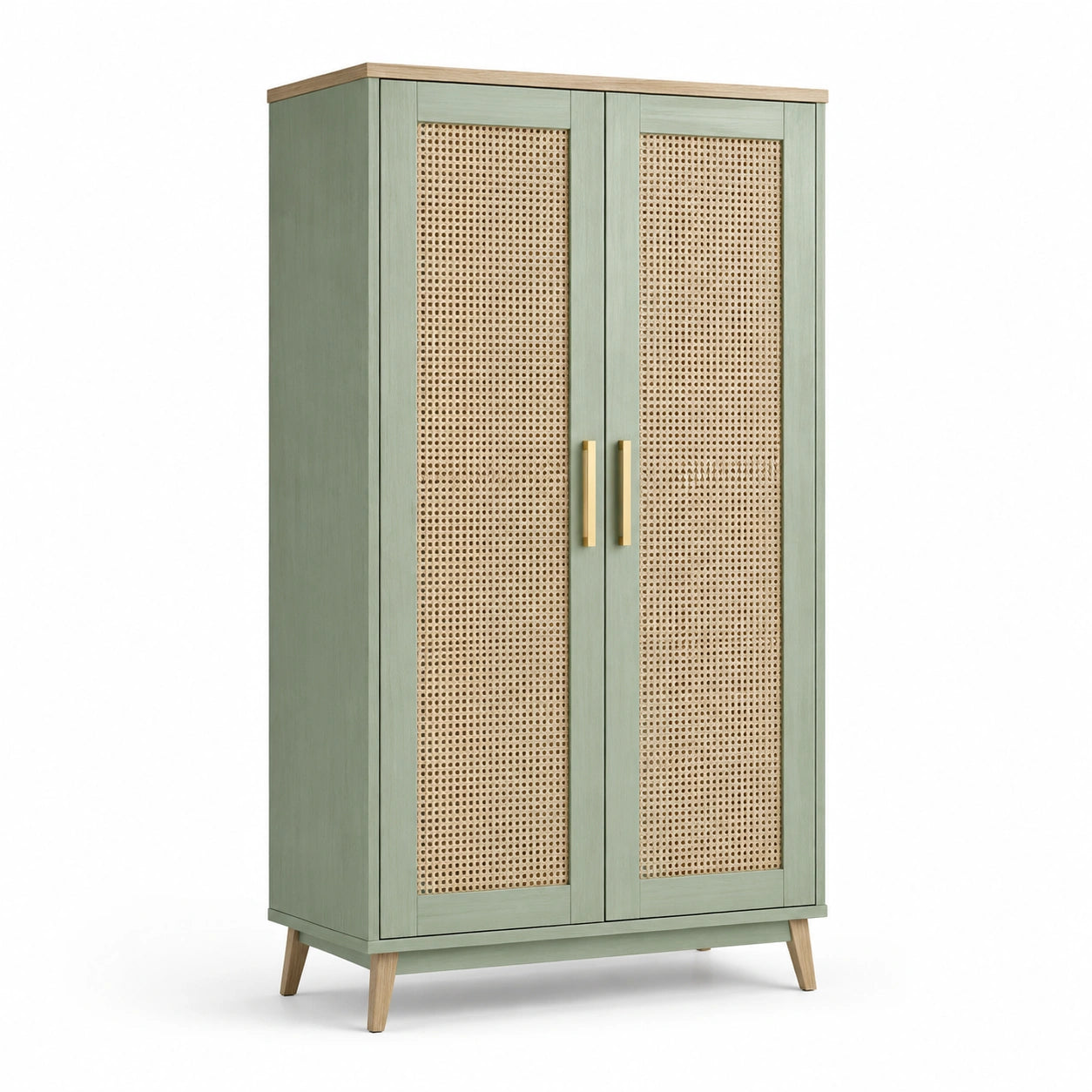 Grüner Kleiderschrank mit Holzgeflecht-Türen