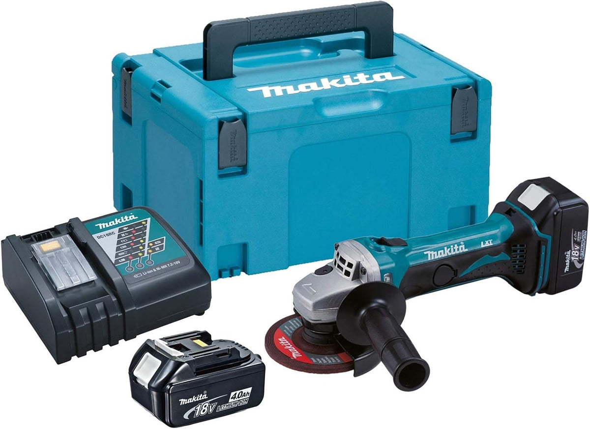 Makita DGA452RMJ Winkelschleifer, 18 V, 4,0 Ah, mit LED, Blau/Schwarz/Silber