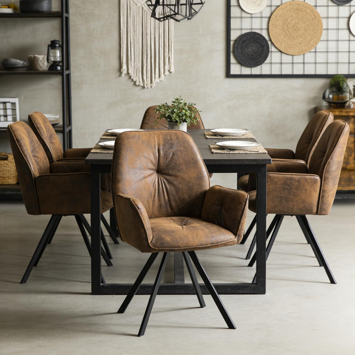 MEUBLE COSY Sessel, aus Metall und Leder, für die Küche, Braun