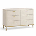 Kommode mit 6 Schubladen aus Eschenholz und Metallgriffen in Beige und Gold