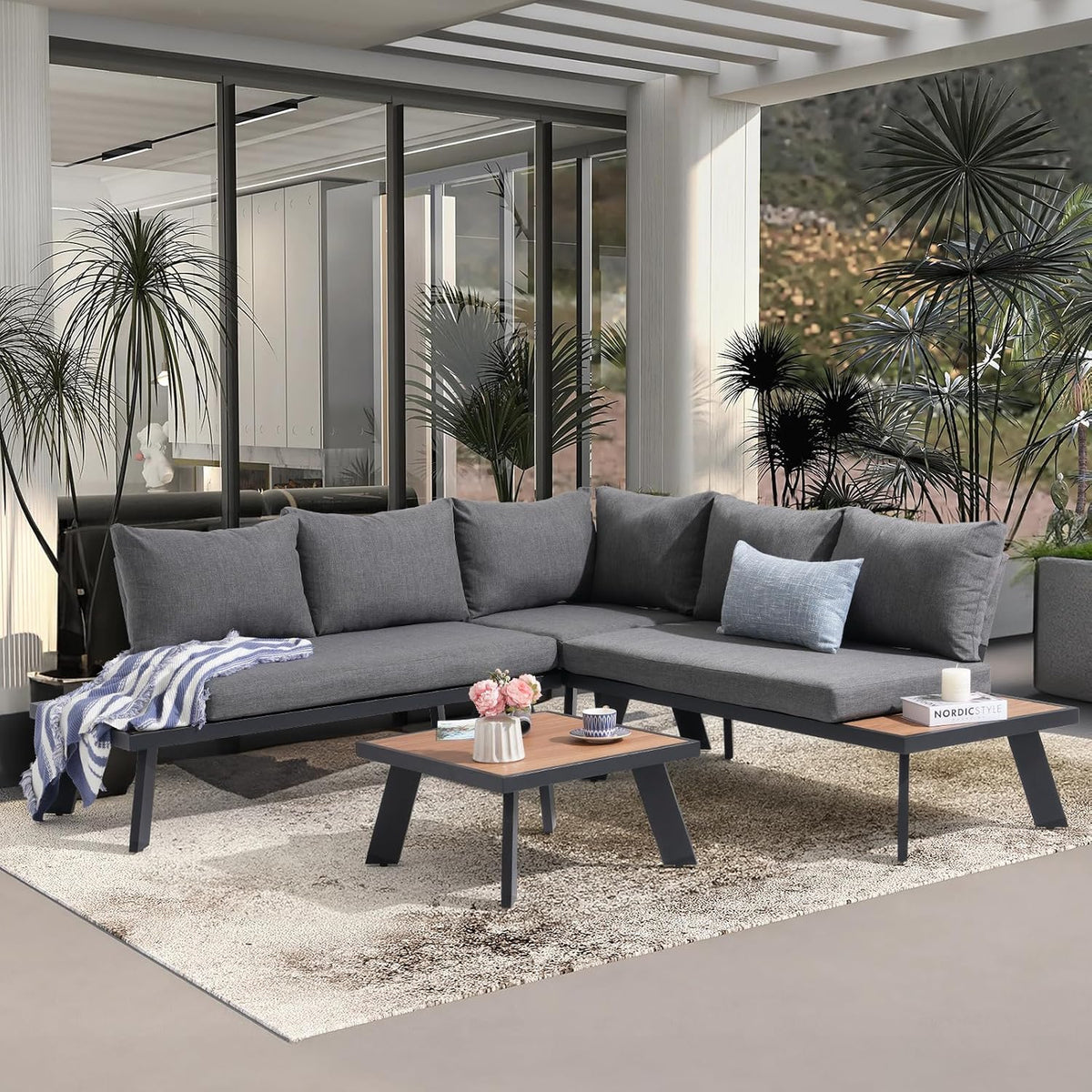 Gartenmöbel-Set Gartenlounge Set, verstellbar, aus Aluminium, für den Garten und die Terrasse, Grau, OC Orange-Casual