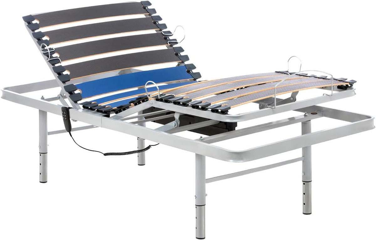 Bett, 80 × 190 cm, verstellbar, mit Fernbedienung, Grau/Schwarz/Holz, Geriafy