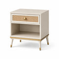 Nachttisch Beige MDF mit Geflecht Schublade und Goldakzenten