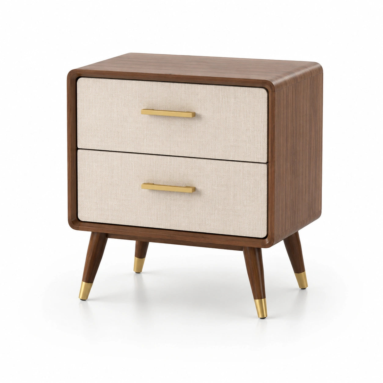 Nachttisch Holz mit Stoffschubladen Braun/Beige