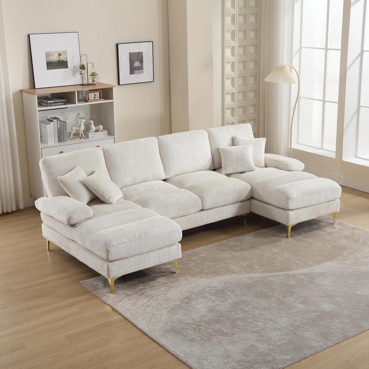 Sofa, für das Wohnzimmer, aus Metall, Beige, OPODEE