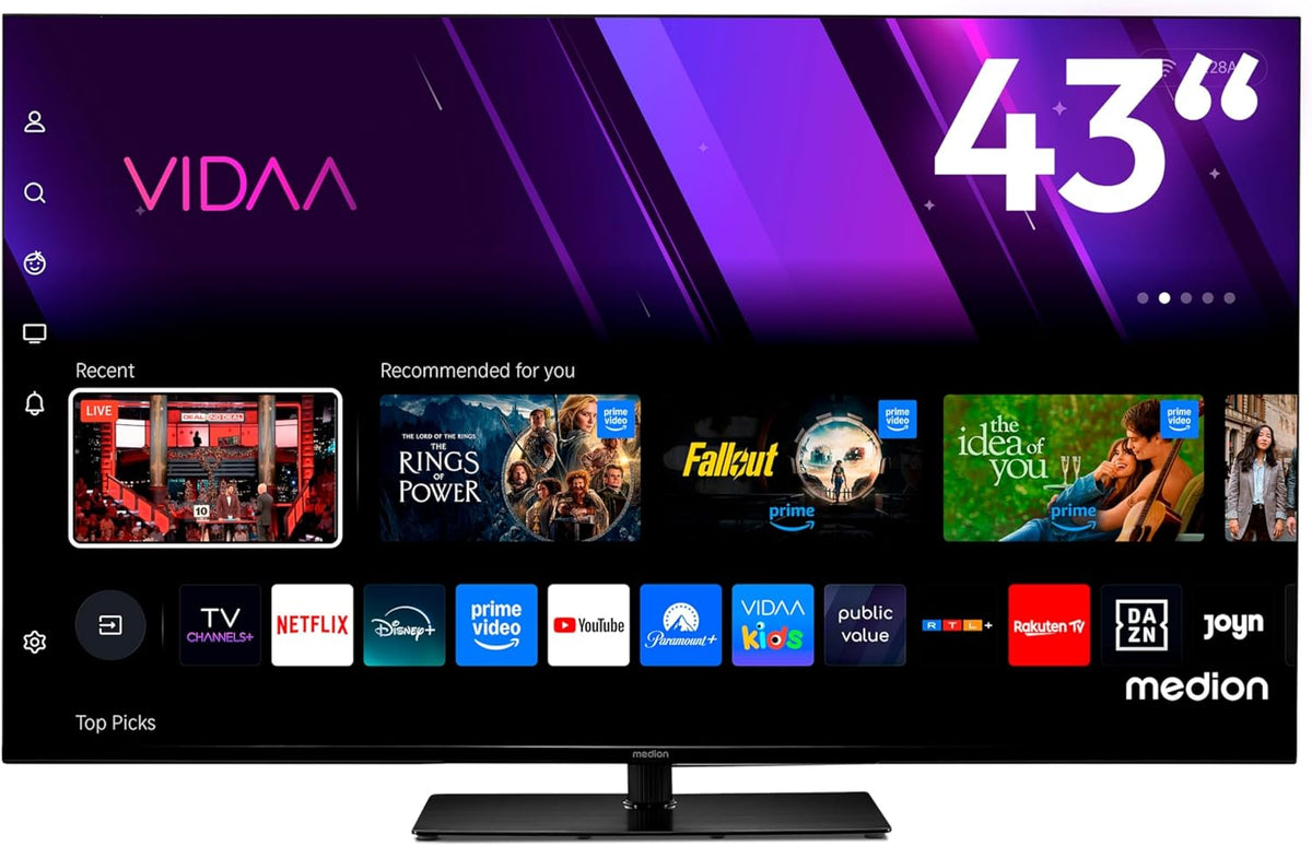 Smart-TV, 43 Zoll, 107 cm, Schwarz, mit WLAN, mit Fernbedienung, MEDION