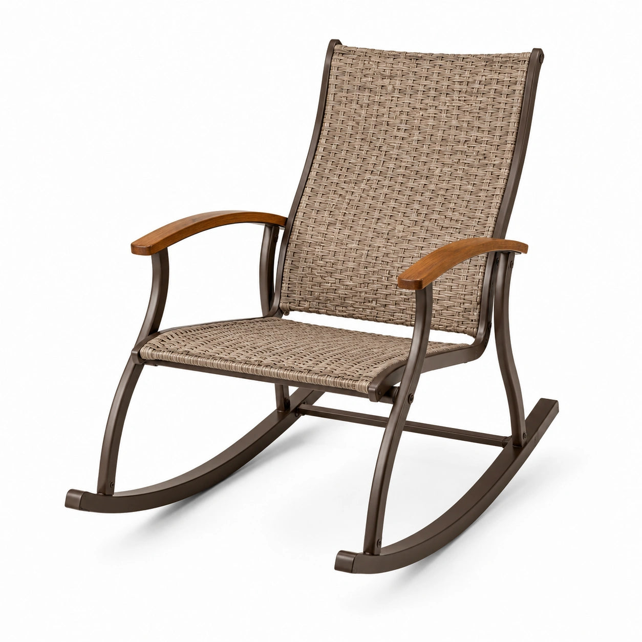 Schaukelstuhl mit Stahlrahmen und Polyrattan Beige 85 x 60 x 100 cm