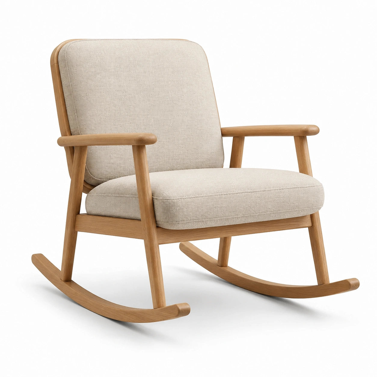 Schaukelstuhl aus Eichenholz mit Polyesterbezug Beige