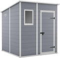 Gerätehaus Manor Pent 6x6 Gartenhaus, 6 × 6 m, mit Vorhängen, für den Garten, aus Kunststoff und Stoff, Grau/Weiß, Keter