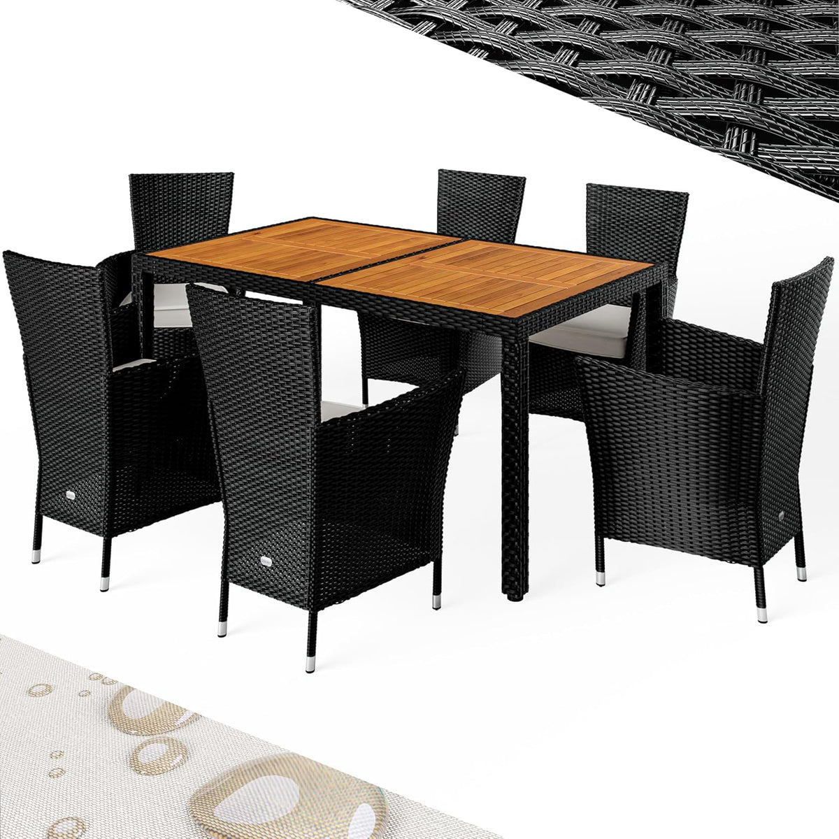 Gartenmöbel-Set, 150 × 90 cm, 7 cm, 160 kg, aus Polyrattan, höhenverstellbar, für den Garten und die Terrasse, Schwarz/Braun, Casaria