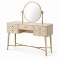 Holz Schminktisch mit Spiegel und Metall, Naturholz/Gold, 120 cm