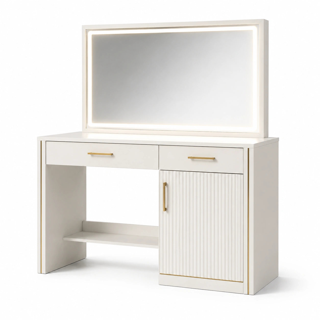 Schminktisch MDF Weiß mit LED-Spiegel 115x135x38 cm