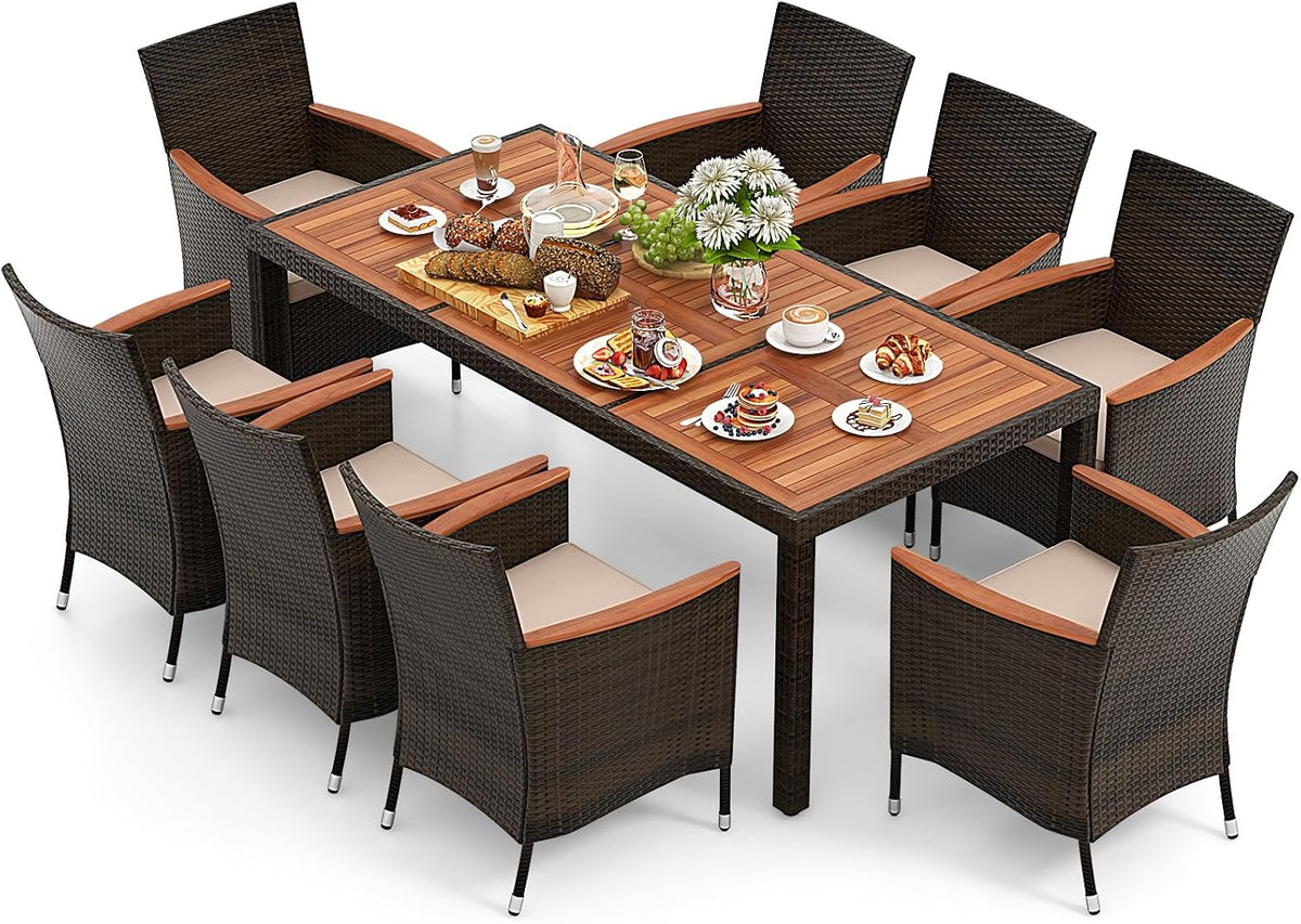 Gartenmöbel-Set Rattan, mit Sonnenschirmöffnung, für den Garten und die Terrasse, aus Polyrattan, Braun/Holzfarben, GIANTEX