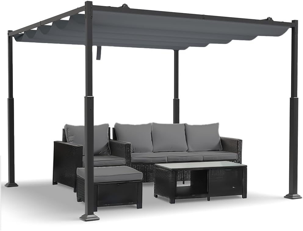 Pergola, 3 × 3 m, aus Metall, für den Garten und die Terrasse, Dunkelgrau/Schwarz, VOUNOT