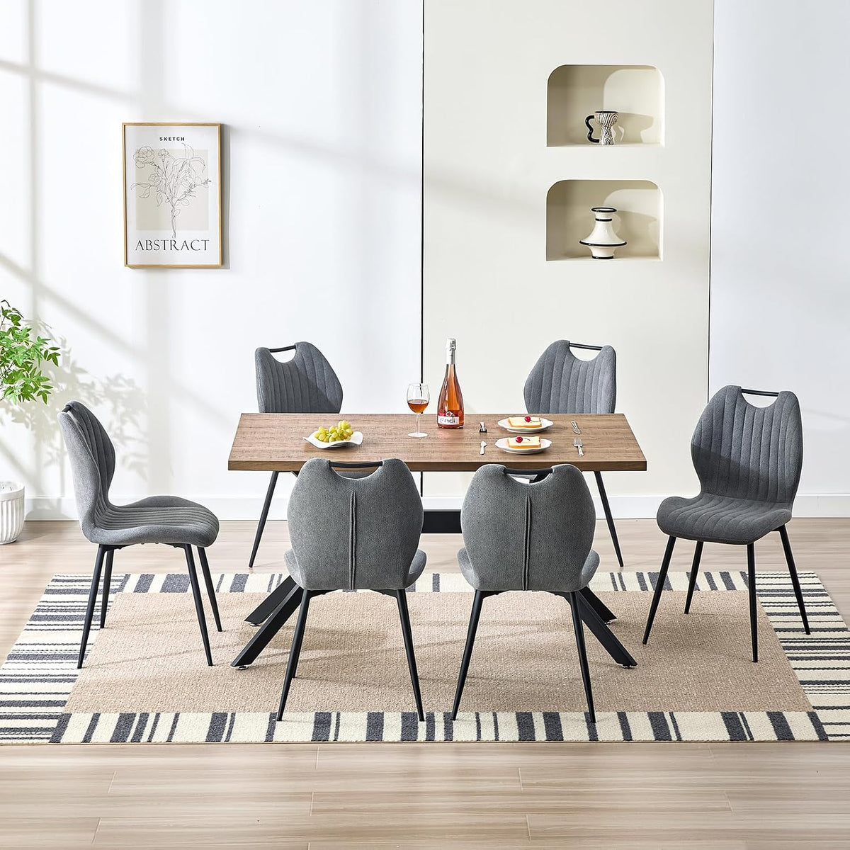 Essgruppe, 140 × 80 × 76 cm, für das Wohnzimmer und die Küche, Grau/Schwarz/Holzfarben, LEWE