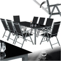Gartenmöbel-Set Aluminium Sitzgruppe 8+1, ca. 3,5 kg, ca. 29 kg, klappbar, verstellbar, für den Garten und die Terrasse, aus Aluminium und Glas