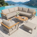 Sofa, 177 × 177 × 79 cm, für den Garten, Beige/Holz, LinoraFurn
