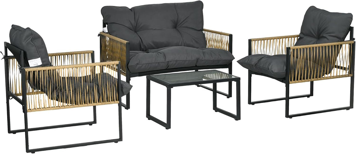 Outsunny Gartenmöbel-Set, aus Stahl und Glas, für den Garten, Schwarz/Beige