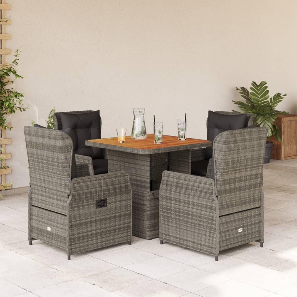 Gartenmöbel-Set, verstellbar, wasserdicht, für den Garten, aus Polyrattan, Grau/Holz, Verderoom