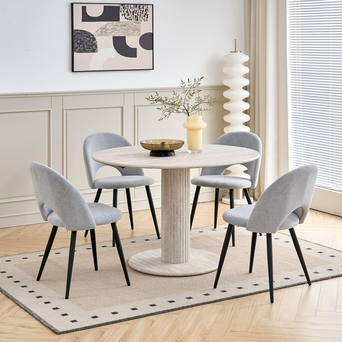 Essgruppe, 115 cm, aus Stoff, für das Wohnzimmer und die Küche, Grau/Beige, HJhomeheart