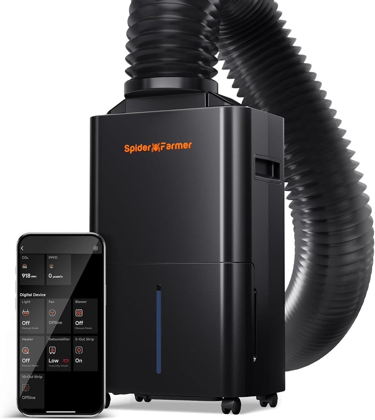 Luftentfeuchter, 12 L, mit App-Steuerung, mit Timer, für den Garten, Schwarz, Spider Farmer
