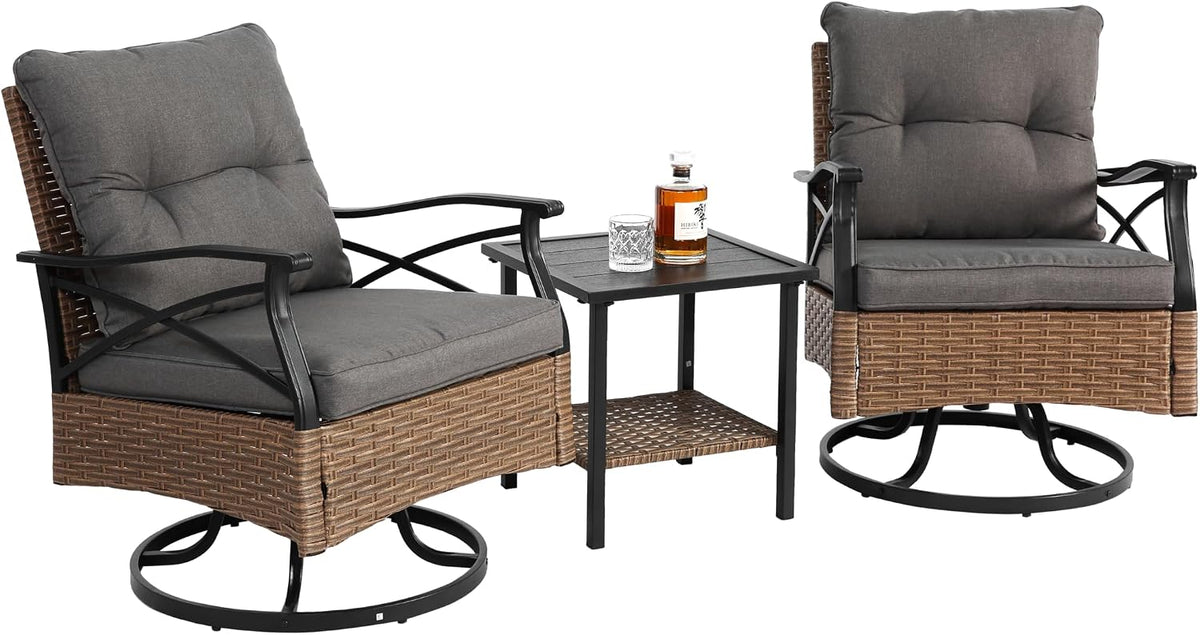 Gartenmöbel-Set, wasserabweisend, für den Garten und die Terrasse, aus Stahl und Polyrattan, Grau/Braun/Schwarz, kowdom